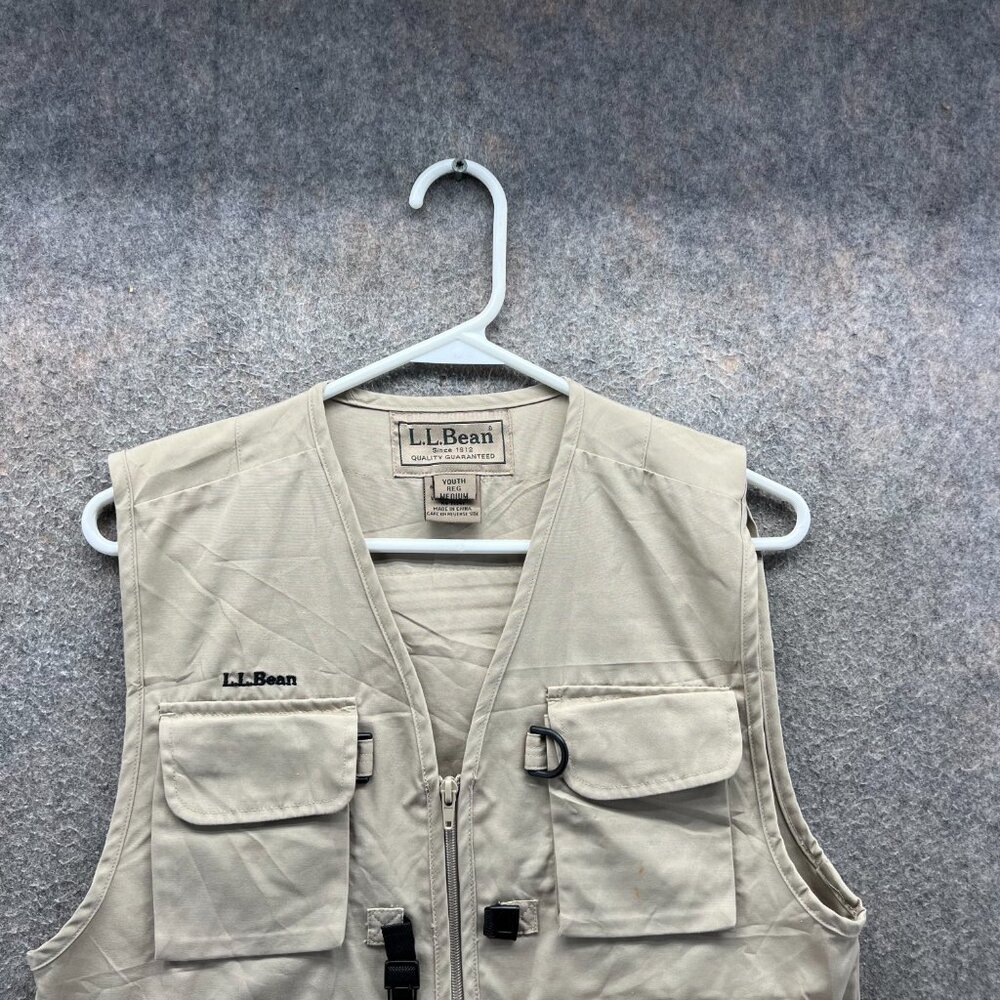 L.L. Bean Vest Youth Medium Khaki Pocket Safari Fishing Outdoor Utility Hunting - Picture 5 of 10